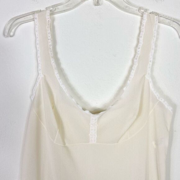 Vintage Vassarette Cream Ivory Lace Trim Slitted Back Hem Maxi Slip Dress Sz S - Picture 2 of 8